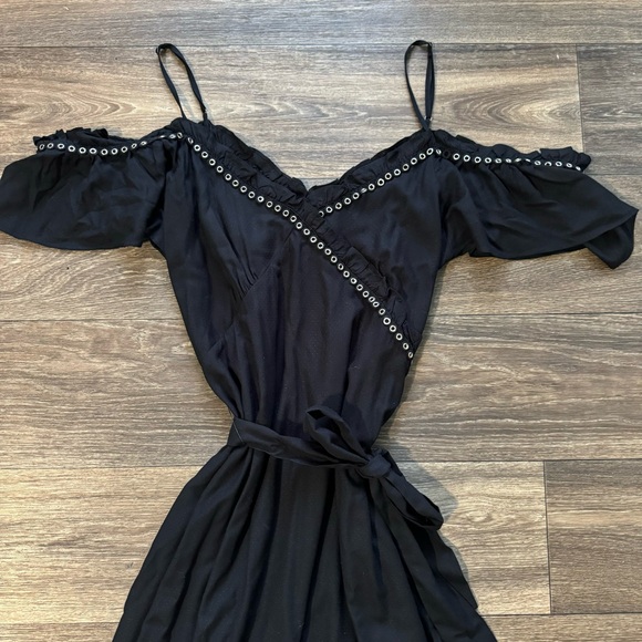 PAIGE Asymmetrical Cold Shoulder Dress Black with metal studs and fabric belt - Picture 9 of 12